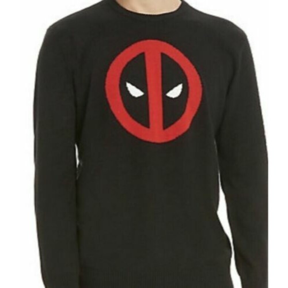 Marvel Comics Deadpool Logo Knit Long Sleeve Pullover Sweater Men's Size S